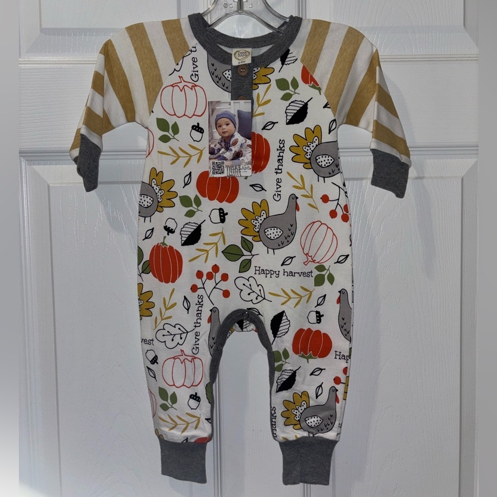 Thanksgiving Thankful Bamboo Romper--Tesa Babe SZ 3-6  or 6-9 Months​​